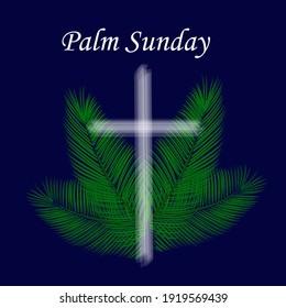 vector illustration of palm Sunday with cross and palm leaves