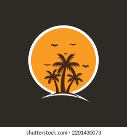 vector illustration of palm tree, coconut tree, sunset, beach, summer, landscape. vector design that is very suitable for logos, websites, apps, elements, banners, pamphlets, etc.