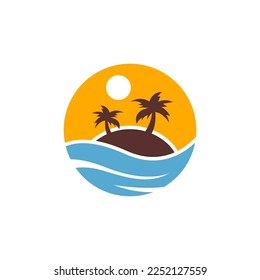 vector illustration of palm tree, coconut tree, sunset, beach, summer, landscape. vector design perfect for logos, websites, apps, elements, banners, flyers, etc.