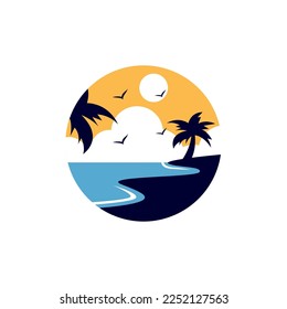 vector illustration of palm tree, coconut tree, sunset, beach, summer, landscape. vector design perfect for logos, websites, apps, elements, banners, flyers, etc.