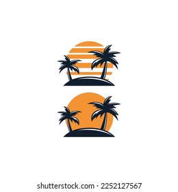 vector illustration of palm tree, coconut tree, sunset, beach, summer, landscape. vector design perfect for logos, websites, apps, elements, banners, flyers, etc.
