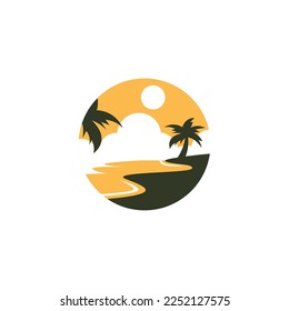 vector illustration of palm tree, coconut tree, sunset, beach, summer, landscape. vector design perfect for logos, websites, apps, elements, banners, flyers, etc.