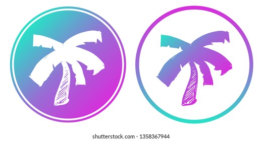 Vector Illustration of Palm Tree with Gradient Circle Blue and Violet. Logo, Sticker and Icon for Graphic Design.