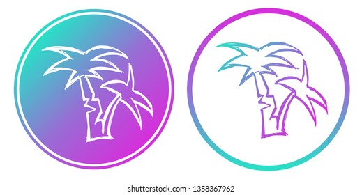 Vector Illustration of Palm Tree with Gradient Circle Blue and Violet. Logo, Sticker and Icon for Graphic Design.