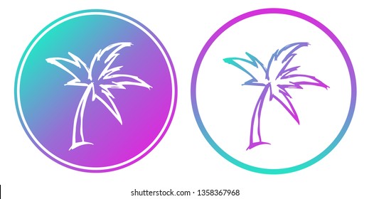 Vector Illustration of Palm Tree with Gradient Circle Blue and Violet. Logo, Sticker and Icon for Graphic Design.