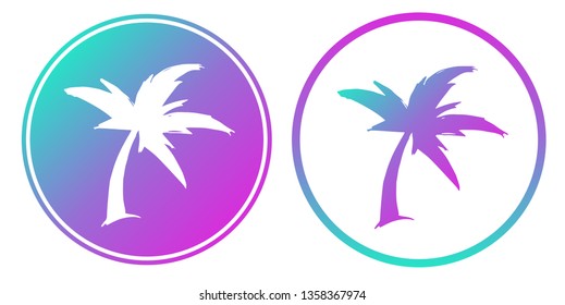 Vector Illustration of Palm Tree with Gradient Circle Blue and Violet. Logo, Sticker and Icon for Graphic Design.