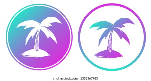 Vector Illustration of Palm Tree with Gradient Circle Blue and Violet. Logo, Sticker and Icon for Graphic Design.