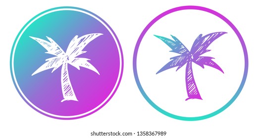 Vector Illustration of Palm Tree with Gradient Circle Blue and Violet. Logo, Sticker and Icon for Graphic Design.