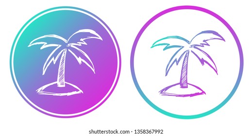 Vector Illustration of Palm Tree with Gradient Circle Blue and Violet. Logo, Sticker and Icon for Graphic Design.