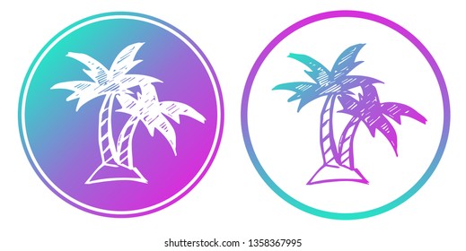 Vector Illustration of Palm Tree with Gradient Circle Blue and Violet. Logo, Sticker and Icon for Graphic Design.