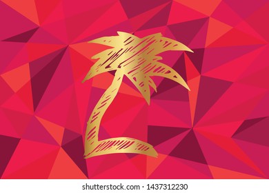 Vector Illustration of Palm Tree Icon with Red Polygon and Geometric. Graphic Design for Template, Layout, Background, Poster and More.