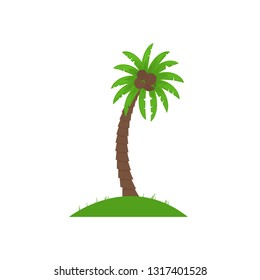 Vector illustration with palm tree isolated on white background. Cartoon palms on small piece of land. Logotype or icon simple coconut palm for travel agency or summer products, tour brochure, banner.