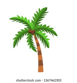 Vector illustration with palm tree isolated on white background. Cartoon palms on small piece of land. Logotype or icon simple coconut palm for travel agency or summer products, tour brochure, banner.