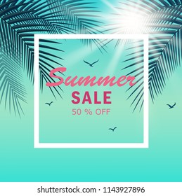 vector illustration of Palm tree leaves on summer background