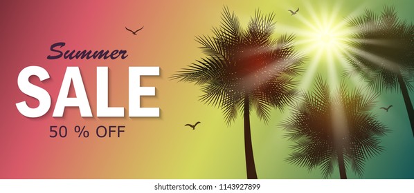 vector illustration of Palm tree leaves on summer background