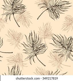 Vector illustration of palm tree leaves seamless - hand drown plant and botanical texture