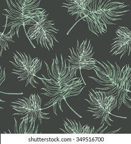 Vector illustration of palm tree leaves seamless - hand drown plant and botanical texture