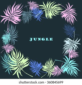 Vector illustration of palm tree leaves  - hand drown plant and  floral  frame.