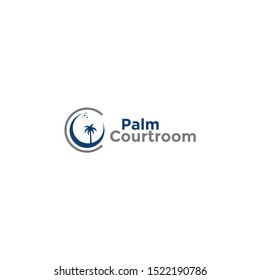 Vector illustration of a palm tree logo and icon. Palm Beach Logo Design Inspiration, logo template. moon icon with palm. Simple palm moon for inspiration of web / restaurant / holiday logo designs.