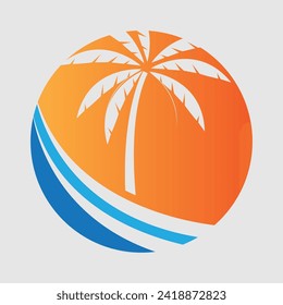 vector illustration of palm tree logo on gray background perfect for shop branding,greeting cards,etc