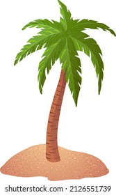 Árbol de palma ilustrativo vectorial sobre la arena aislada sobre fondo blanco.