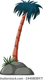 Vector illustration of a palm tree on a rock