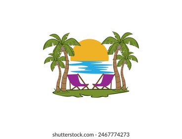 Vector illustration of a palm tree on a background of the sun in a minimalist style	