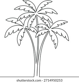 Ilustración vectorial de una palmera. Vector del arte de la línea del árbol de palma aislado en un fondo blanco