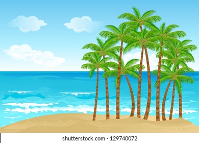 vector illustration of palm tree in sea beach