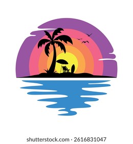 Vector illustration of palm tree silhouette
isolated on white background and also on the background of the afternoon atmosphere on the beach