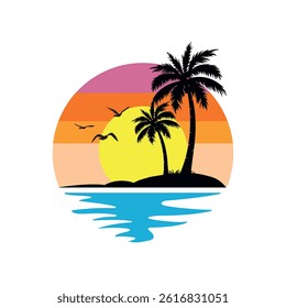 Vector illustration of palm tree silhouette
isolated on white background and also on the background of the afternoon atmosphere on the beach