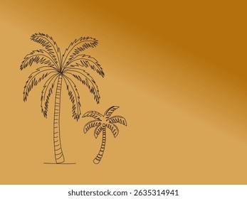 ilustração vetorial de uma palmeira. Silhueta de palmeira. Tropical palm tree.Vetor conjunto de palmeiras desenhadas à mão em contorno preto e branco.Design tropical mínimo perfeito para o verão.