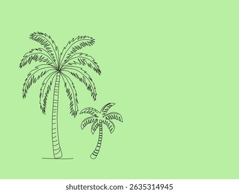 vector illustration of a palm tree. Palm tree silhoutte. Tropical palm tree.Vector set of hand-drawn palm trees in black and white outline.Minimal tropical design perfect for summer.