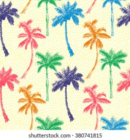 Vector Illustration of Palm Tree Sketch for Design, Website, Background, Banner. Hand Drawing Floral on Beach. Travel and Vacation Ink Element Template. Seamless Pattern Wallpaper