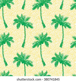 Vector Illustration of Palm Tree Sketch for Design, Website, Background, Banner. Hand Drawing Floral on Beach. Travel and Vacation Ink Element Template. Seamless Pattern Wallpaper