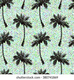 Vector Illustration of Palm Tree Sketch for Design, Website, Background, Banner. Hand Drawing Floral on Beach. Travel and Vacation Ink Element Template. Seamless Pattern Wallpaper