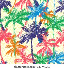 Vector Illustration of Palm Tree Sketch for Design, Website, Background, Banner. Hand Drawing Floral on Beach. Travel and Vacation Ink Element Template. Seamless Pattern Wallpaper