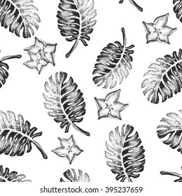 Vector Illustration of Palm Tree Sketch for Design, Website, Background, Banner. Hand Drawing Floral on Beach. Travel and Vacation Ink Element Template. Seamless Pattern Wallpaper