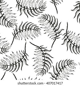 Vector Illustration of Palm Tree Sketch for Design. Hand Drawing Floral on Beach. Travel and Vacation Ink Element Template. Seamless Pattern Wallpaper