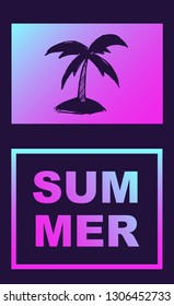 Vector Illustration of Palm Tree Summer Poster with Synth or Retro Wave Style. Graphic Design for Background, Template or Layout. 