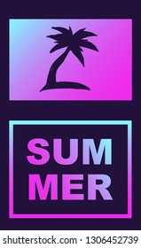 Vector Illustration of Palm Tree Summer Poster with Synth or Retro Wave Style. Graphic Design for Background, Template or Layout. 