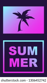 Vector Illustration of Palm Tree Summer Poster with Synth or Retro Wave Style. Graphic Design for Background, Template or Layout. 