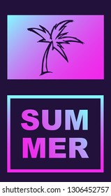 Vector Illustration of Palm Tree Summer Poster with Synth or Retro Wave Style. Graphic Design for Background, Template or Layout. 