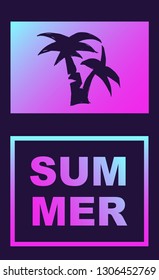 Vector Illustration of Palm Tree Summer Poster with Synth or Retro Wave Style. Graphic Design for Background, Template or Layout. 