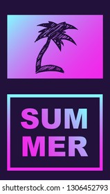 Vector Illustration of Palm Tree Summer Poster with Synth or Retro Wave Style. Graphic Design for Background, Template or Layout. 
