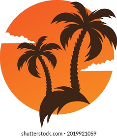 ilustración vectorial de palmeras y playa en verano