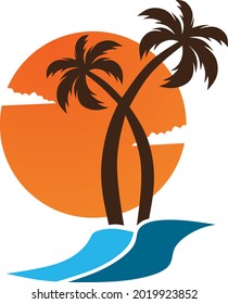 vector illustration of palm trees and beach in summer