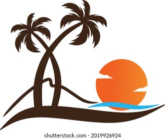 vector illustration of palm trees and beach in summer