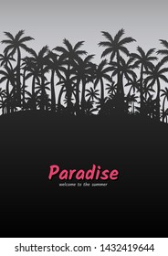 Vector illustration. Palm trees on the background of the sunset, place for your text and your design. Paradise poster. 