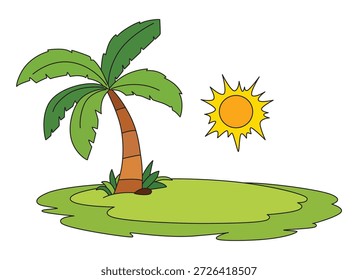 Ilustração vetorial uma palma Árvores com desenho animado solar
